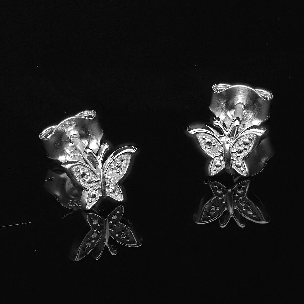 Diamond Butterfly Earrings (with Push Back) in Platinum Overlay Sterling Silver