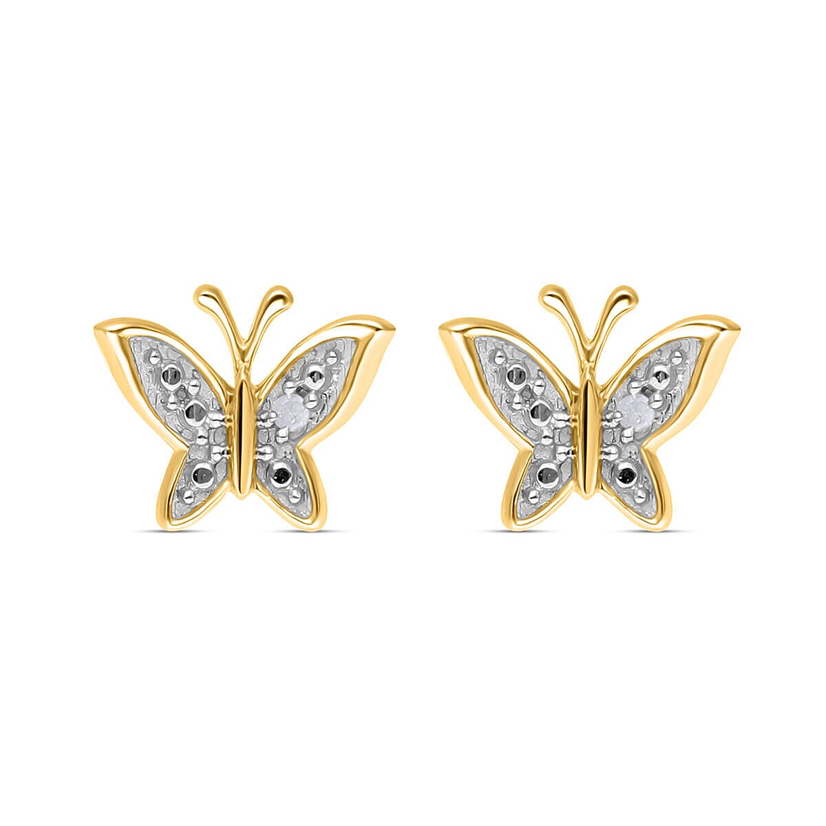 Diamond Butterfly Stud Earrings in Yellow Gold Vermeil Plated Sterling Silver