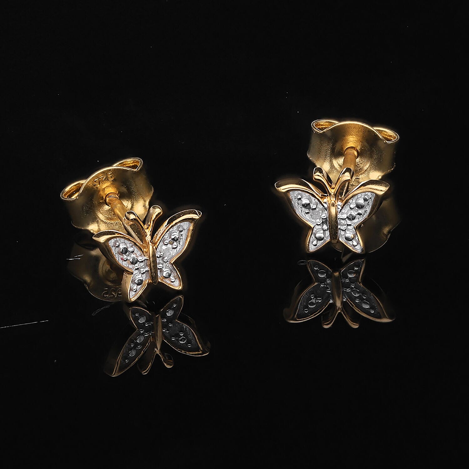 Diamond Butterfly Stud Earrings in Yellow Gold Vermeil Plated Sterling Silver