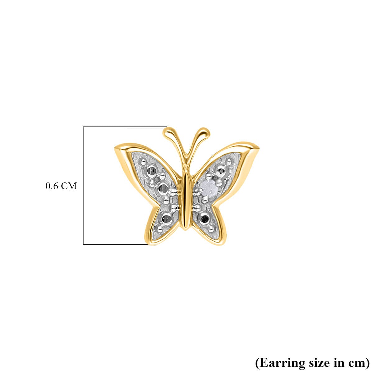 Diamond Butterfly Stud Earrings in Yellow Gold Vermeil Plated Sterling Silver