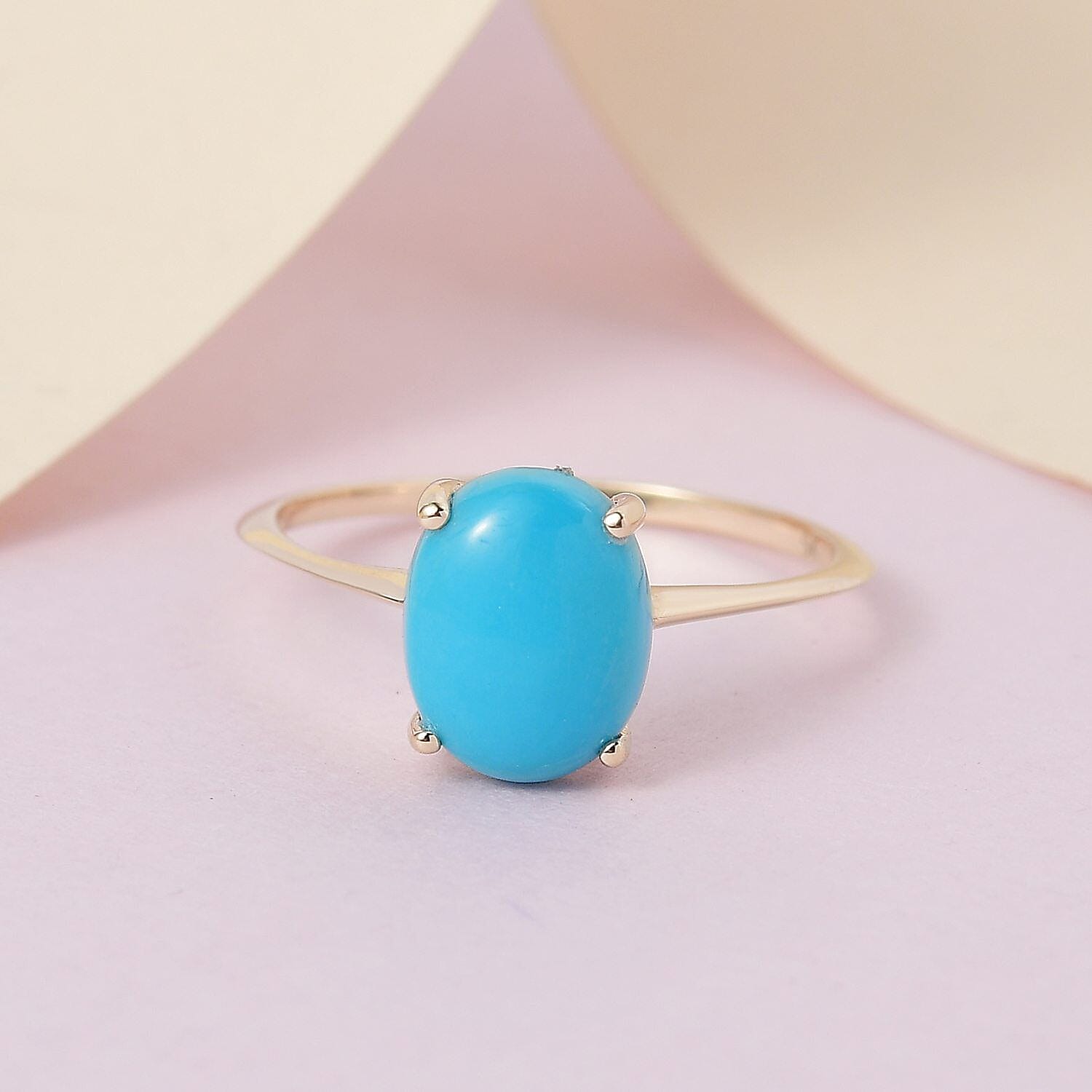 9K Yellow Gold Arizona Sleeping Beauty Turquoise Solitaire Ring 1.88 Ct.