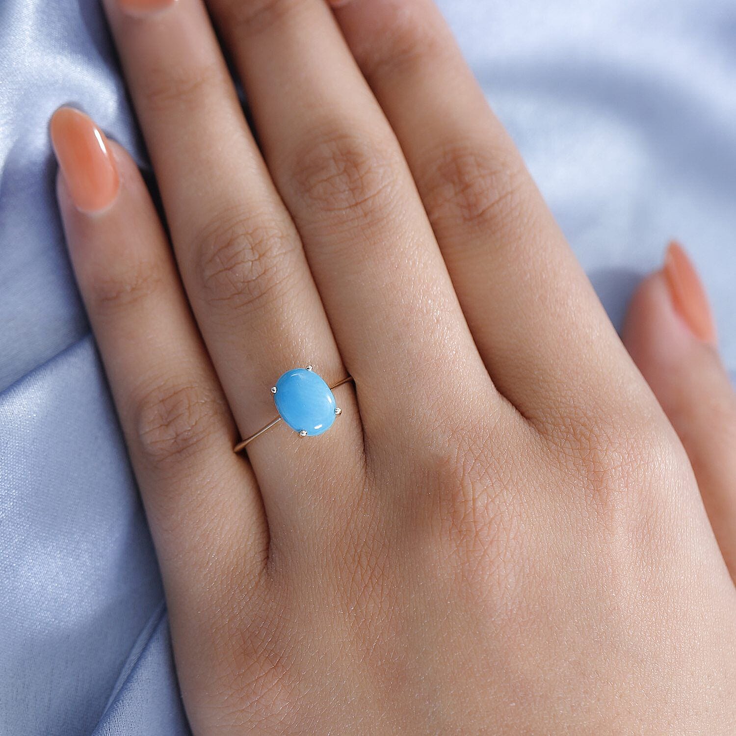 9K Yellow Gold Arizona Sleeping Beauty Turquoise Solitaire Ring 1.88 Ct.