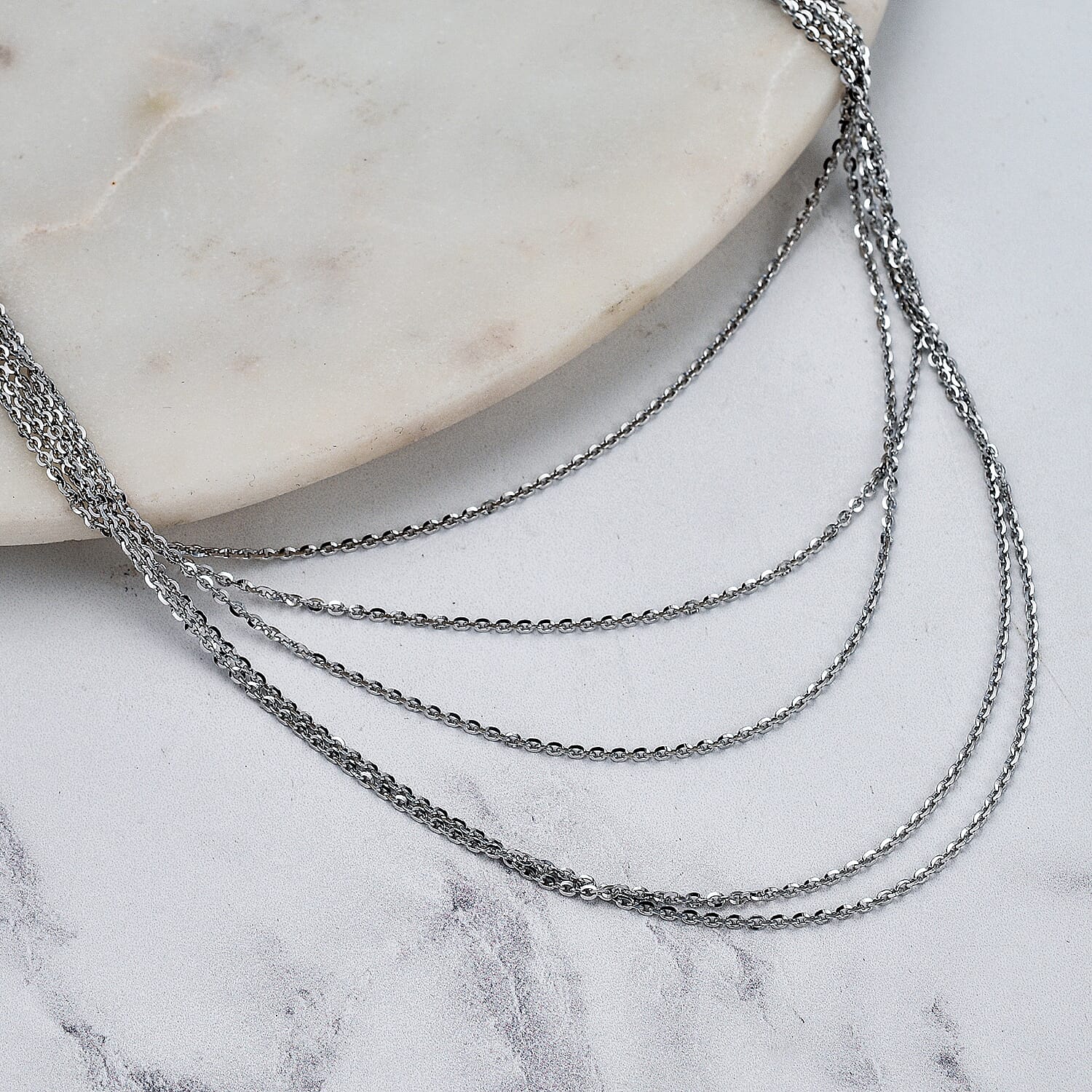 Italian Made Rhodium Overlay Sterling Silver Brillantina Necklace (Size 17-2 Inch Ext.),