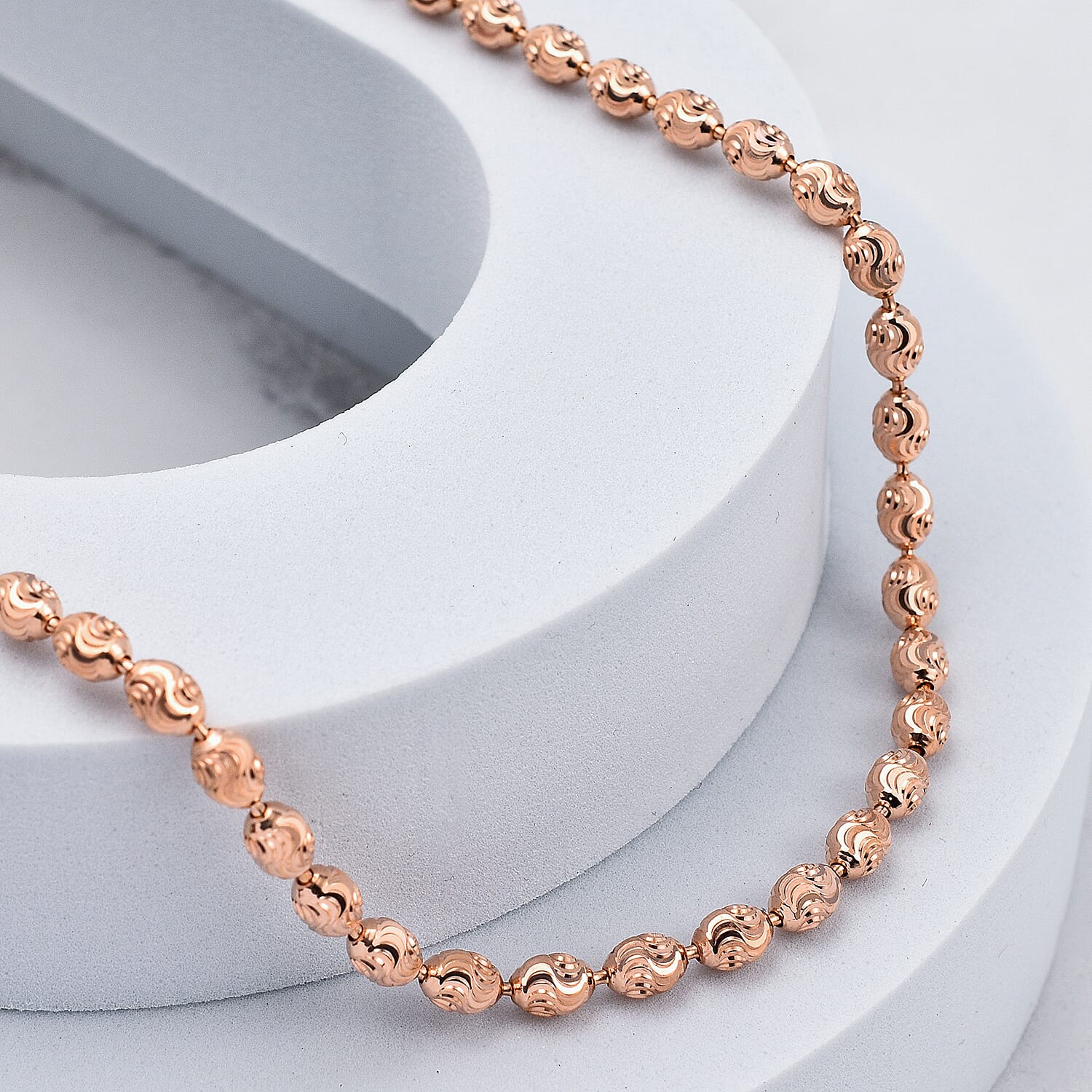 Italian Closeout Diamond Cut Chicco Necklace in Rose Gold Overlay Sterling Silver (Size - 22), 14.62 Gms