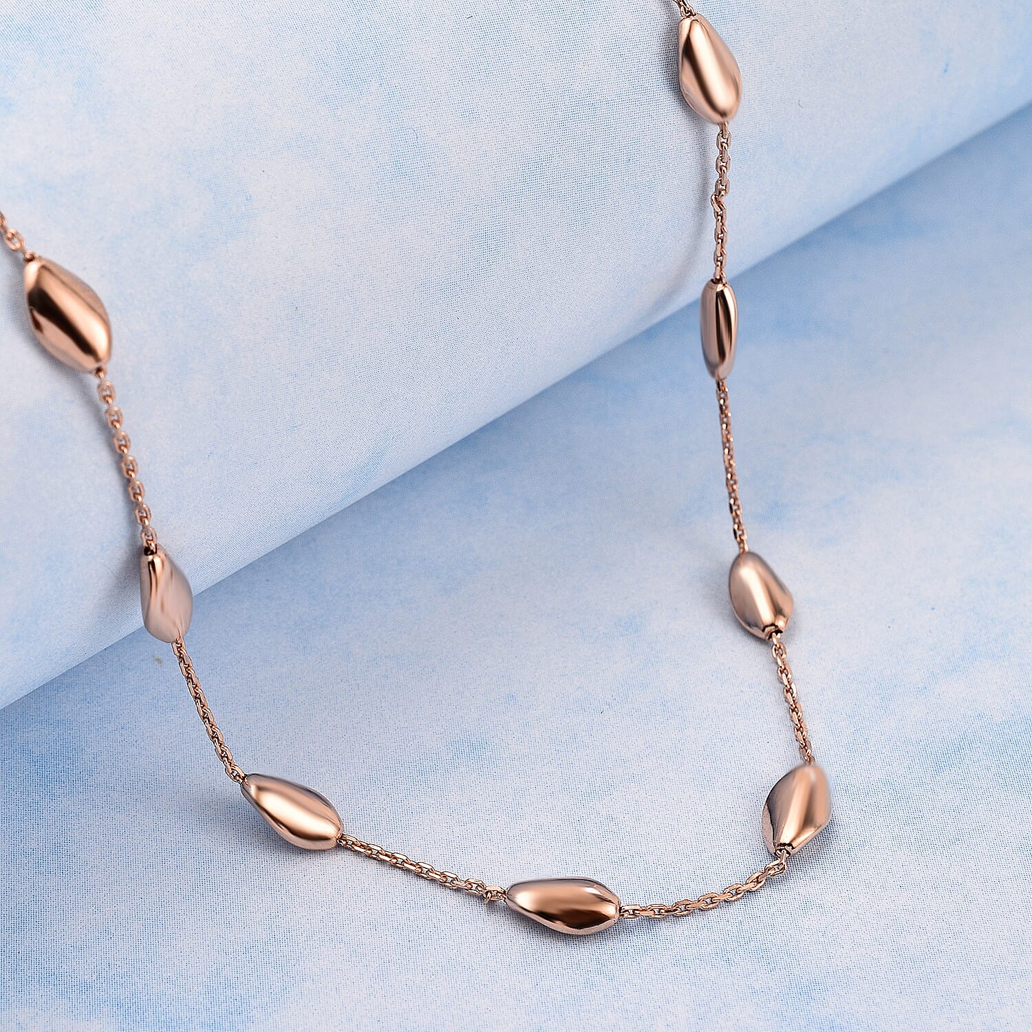 Italian Closeout Designer Inspired Sterling Silver Station Necklace in Rose Gold Overlay (Size - 20)