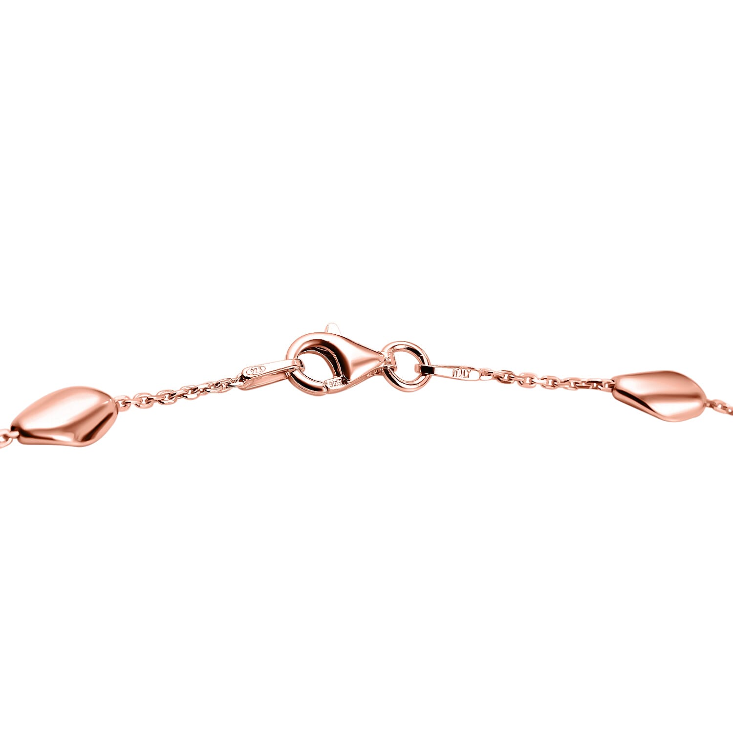 Italian Closeout Designer Inspired Sterling Silver Station Necklace in Rose Gold Overlay (Size - 20)