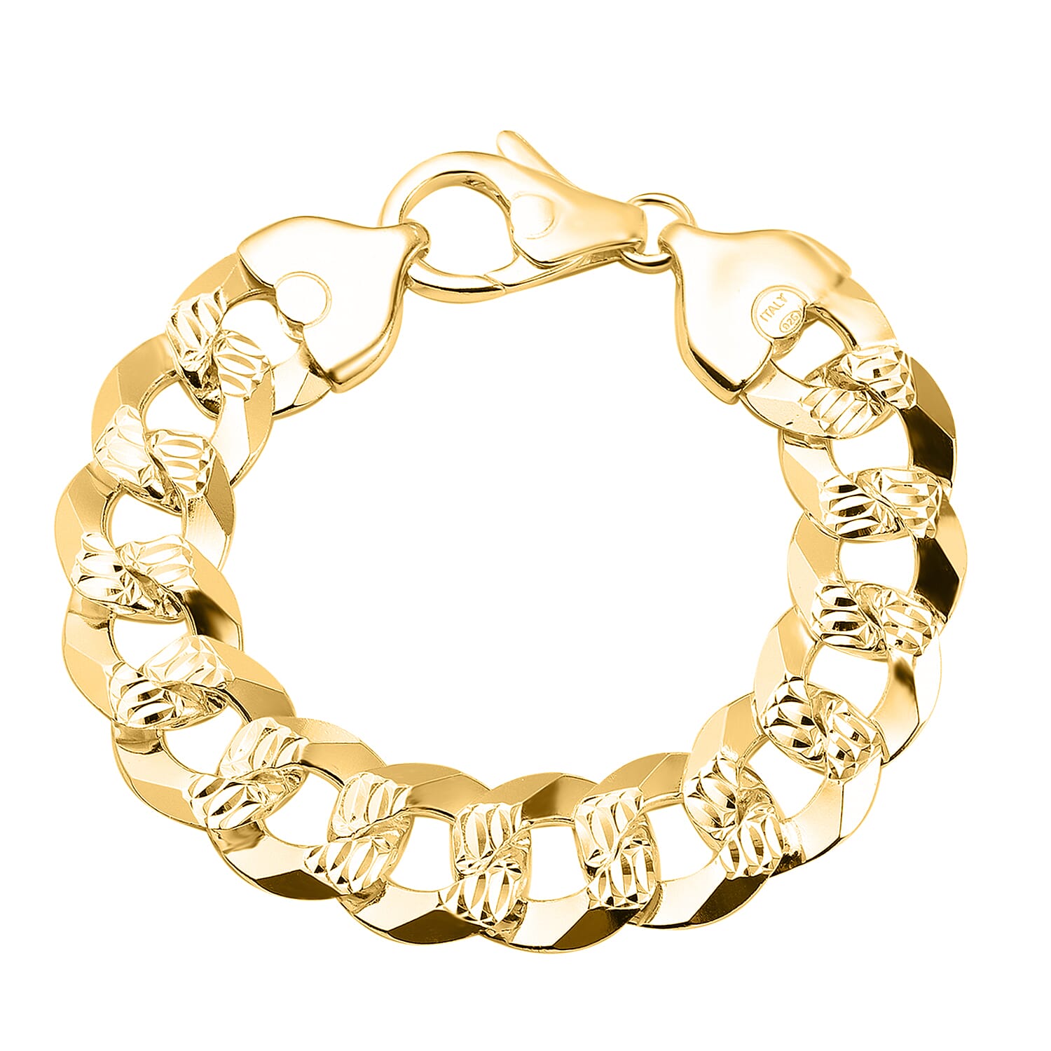 Yellow Gold Overlay Sterling Silver Curb Bracelet (Size - 8), Silver Wt. 49.84 Gms