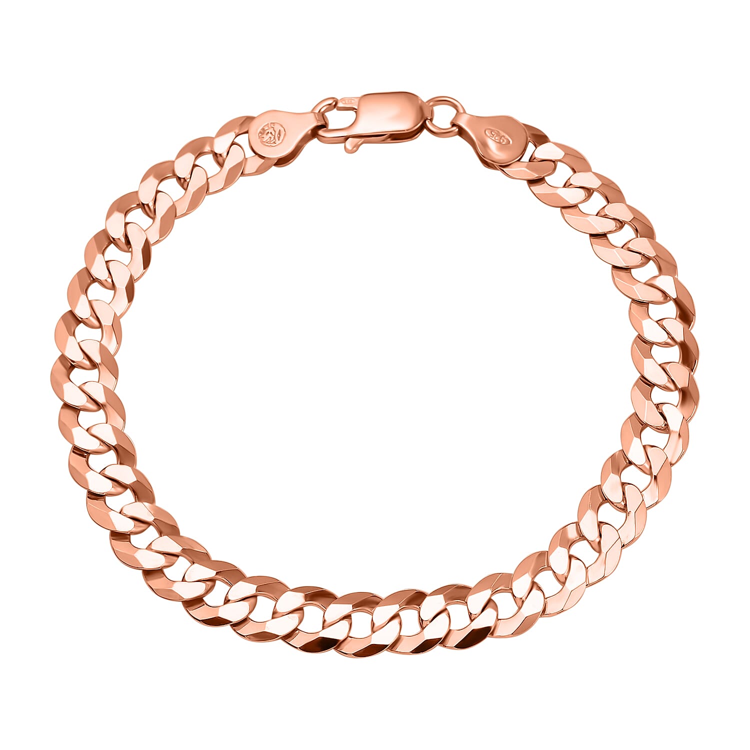 Rose Gold Overlay Sterling Silver Curb Bracelet (Size - 7.5), Silver Wt. 9.82 Gms