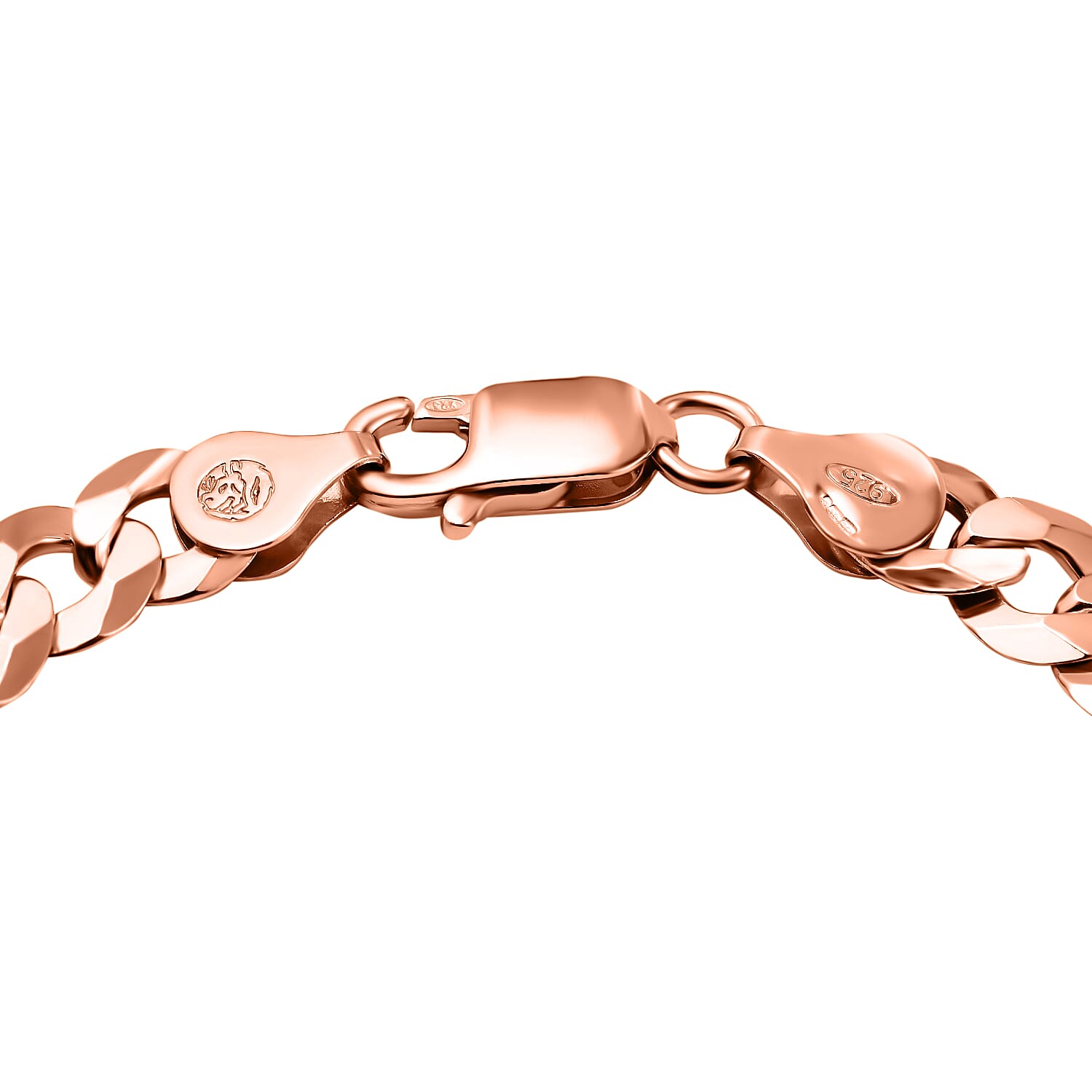 Rose Gold Overlay Sterling Silver Curb Bracelet (Size - 7.5), Silver Wt. 9.82 Gms