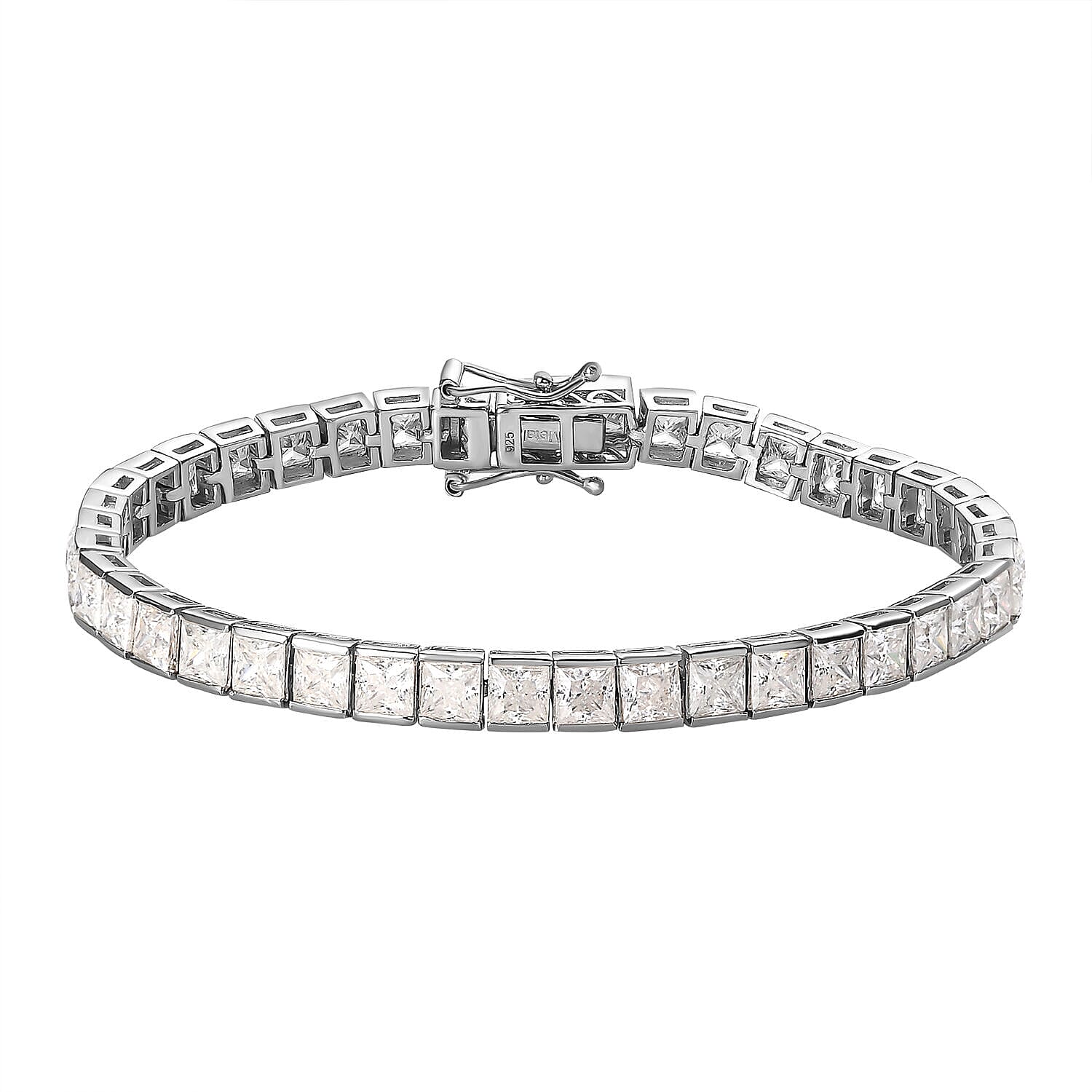 Moissanite Cluster Bracelet (Size - 7.0) in Platinum Overlay Sterling Silver 15.840 Ct, Silver Wt. 12.50 Gms