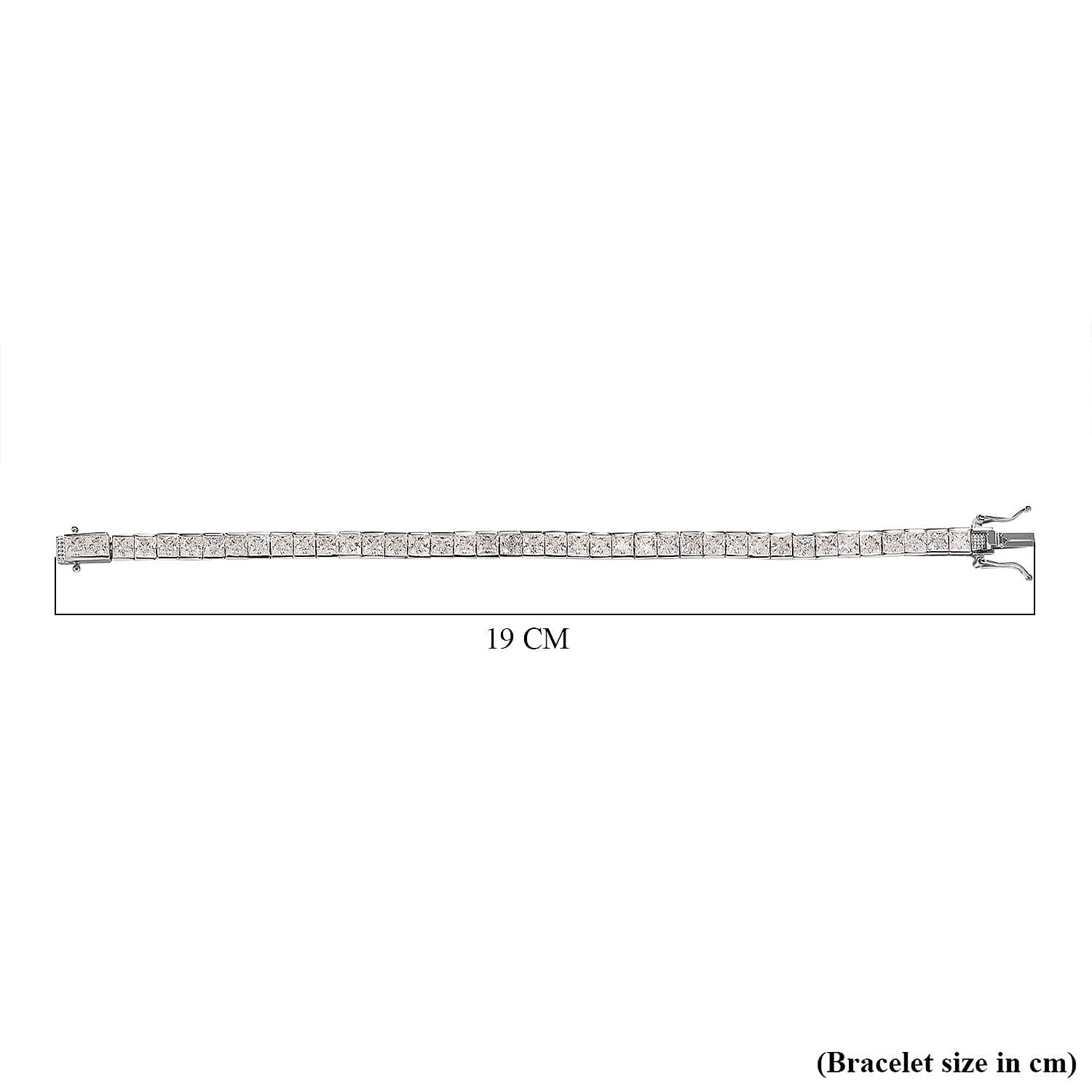 Moissanite Cluster Bracelet (Size - 7.0) in Platinum Overlay Sterling Silver 15.840 Ct, Silver Wt. 12.50 Gms