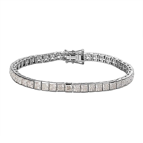 Moissanite Bracelet (Size - 8) in Platinum Overlay Sterling Silver 18.231 Ct, Silver Wt. 13.97 Gms