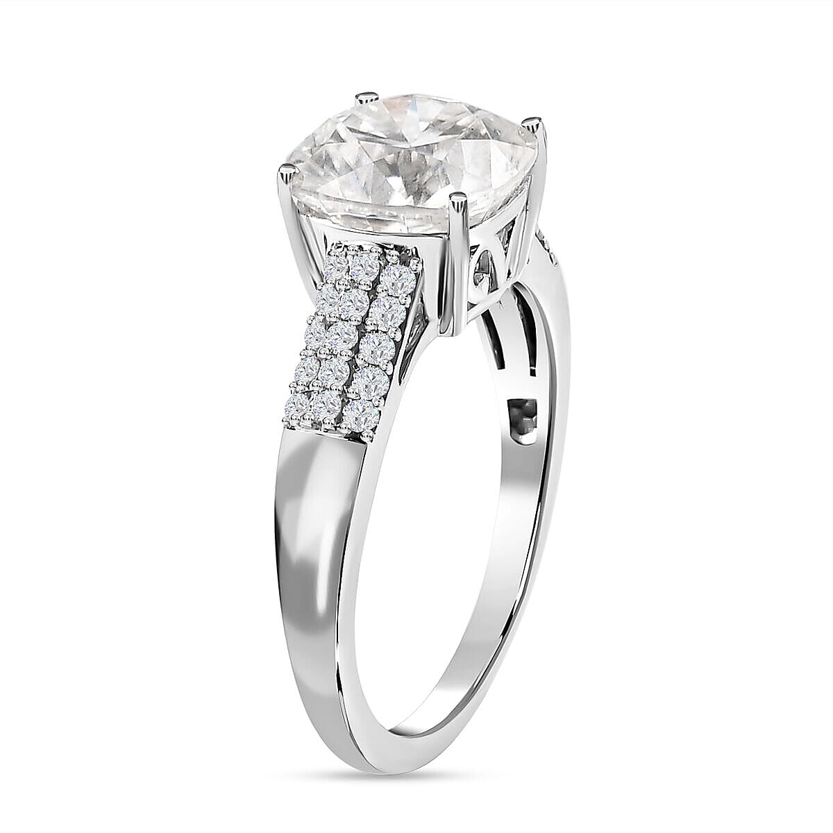 Moissanite Ring in Platinum Overlay Sterling Silver 3.80 Ct.