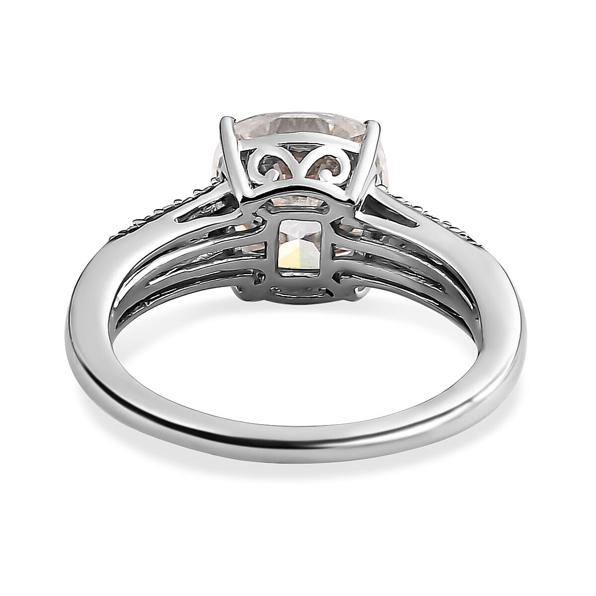 Moissanite Ring in Platinum Overlay Sterling Silver 3.80 Ct.