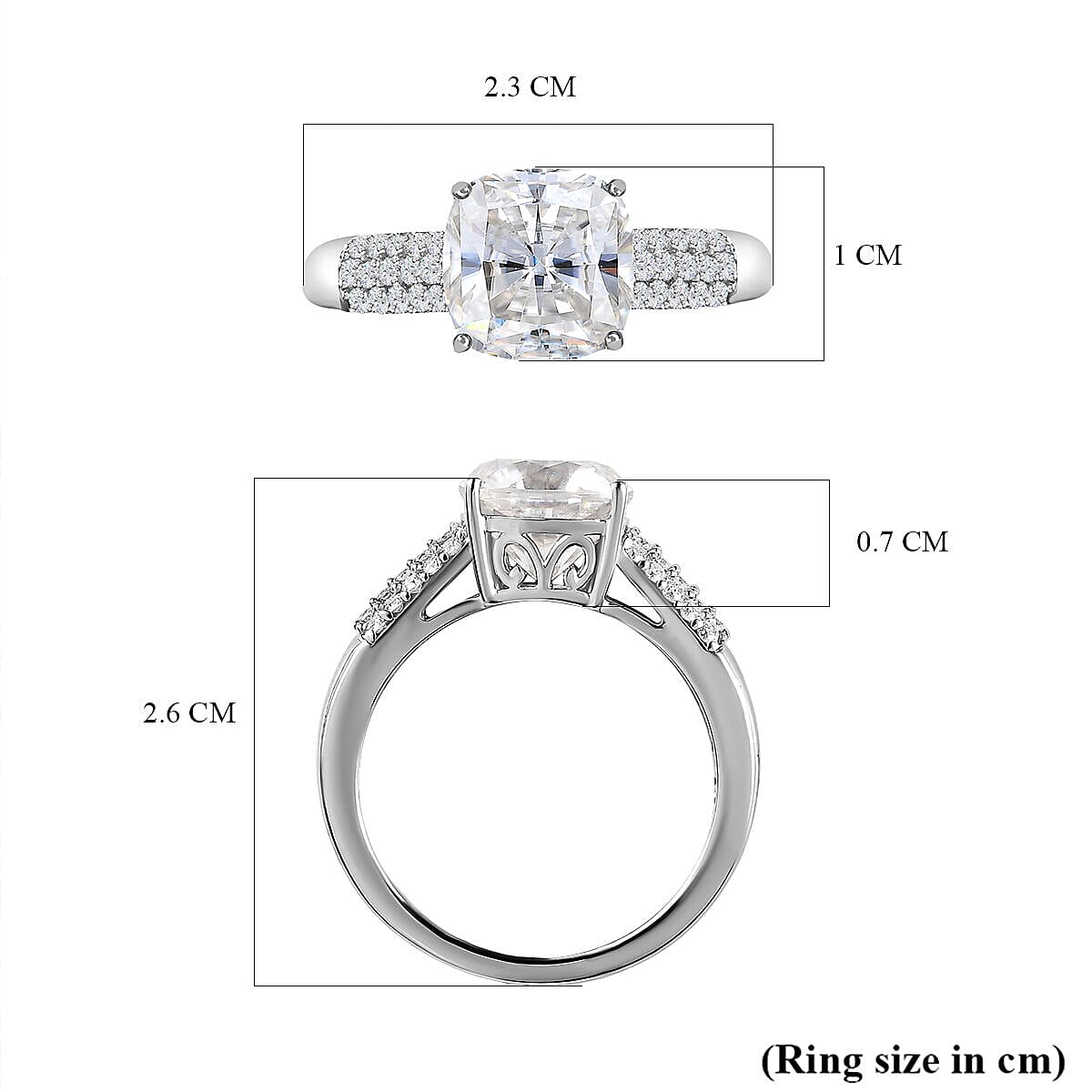 Moissanite Ring in Platinum Overlay Sterling Silver 3.80 Ct.