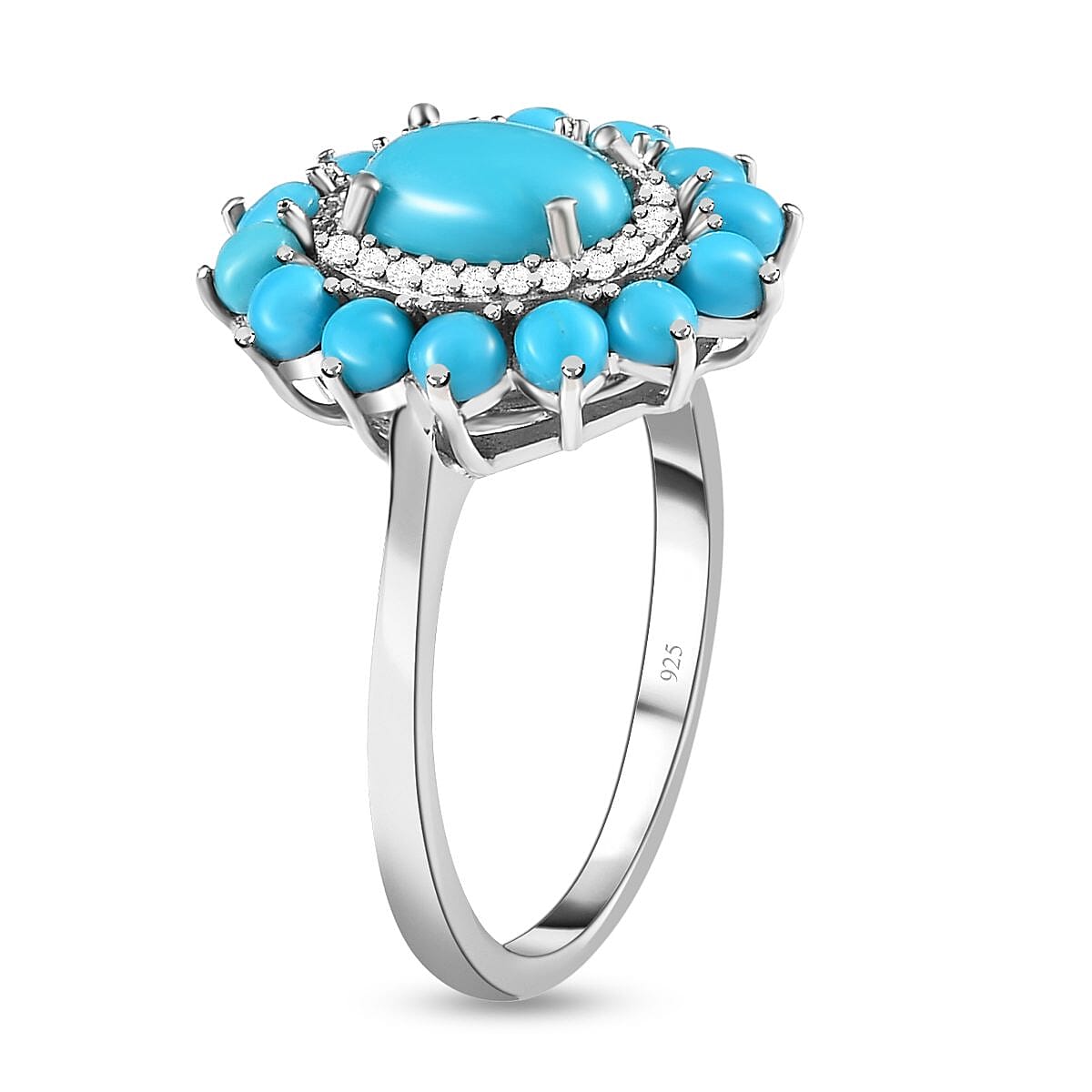 Arizona Sleeping Beauty Turquoise and Natural Zircon Cocktail Ring in Platinum Overlay Sterling Silver 2.130 Ct