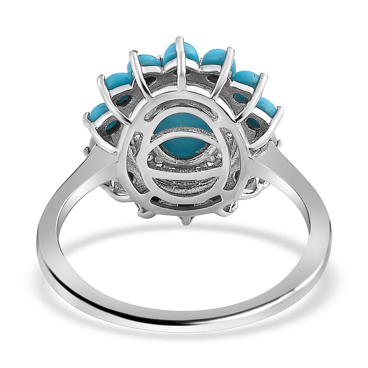Arizona Sleeping Beauty Turquoise and Natural Zircon Cocktail Ring in Platinum Overlay Sterling Silver 2.130 Ct