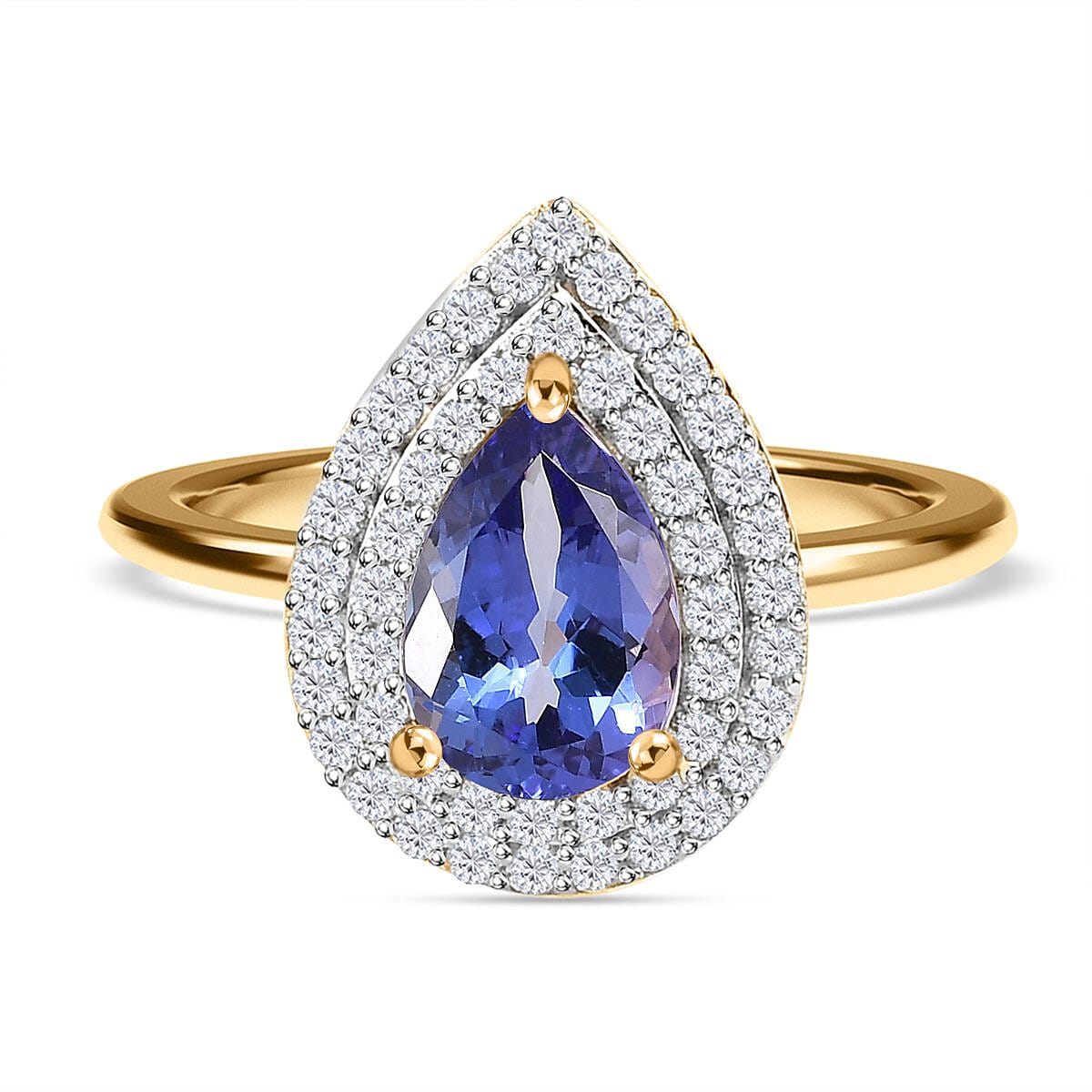 9K Yellow Gold Premium AA Tanzanite and Moissanite Ring 1.85 Ct.