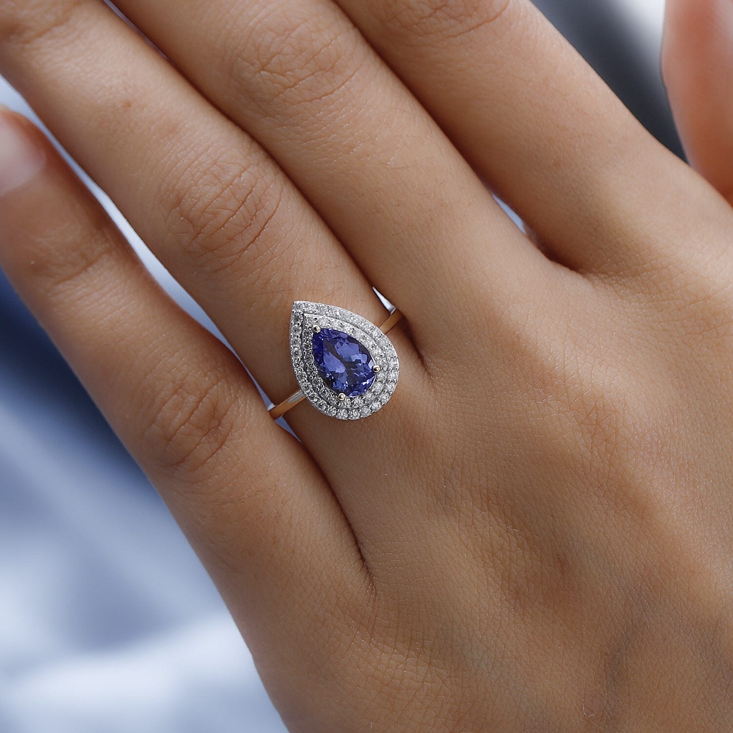 9K Yellow Gold Premium AA Tanzanite and Moissanite Ring 1.85 Ct.