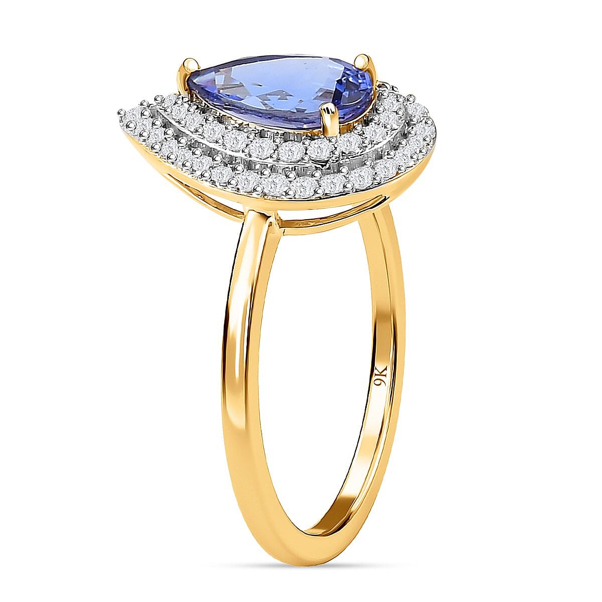 9K Yellow Gold Premium AA Tanzanite and Moissanite Ring 1.85 Ct.