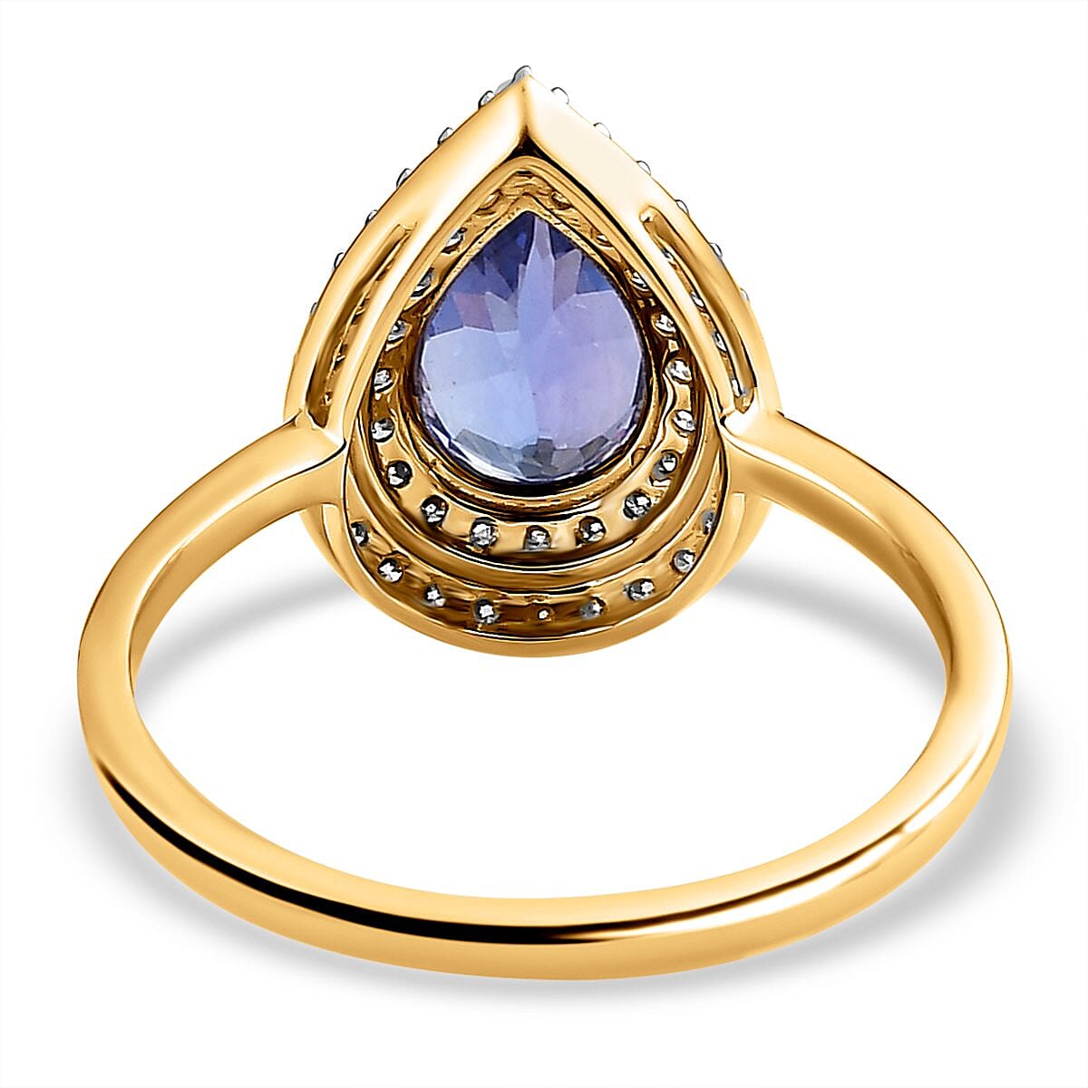 9K Yellow Gold Premium AA Tanzanite and Moissanite Ring 1.85 Ct.