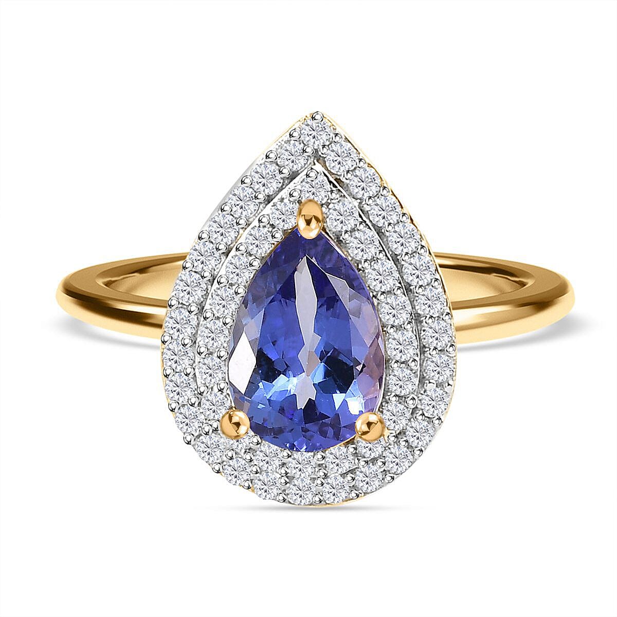9K Yellow Gold Premium AA Tanzanite and Moissanite Ring 1.85 Ct.