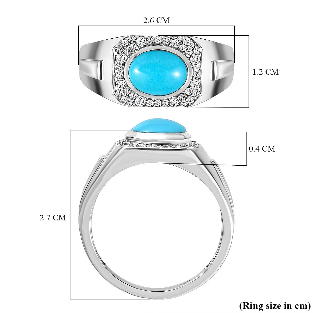 Arizona Sleeping Beauty Turquoise and Natural Zircon Ring in Platinum Overlay Sterling Silver 1.84 Ct, Silver Wt. 6.53 Gms