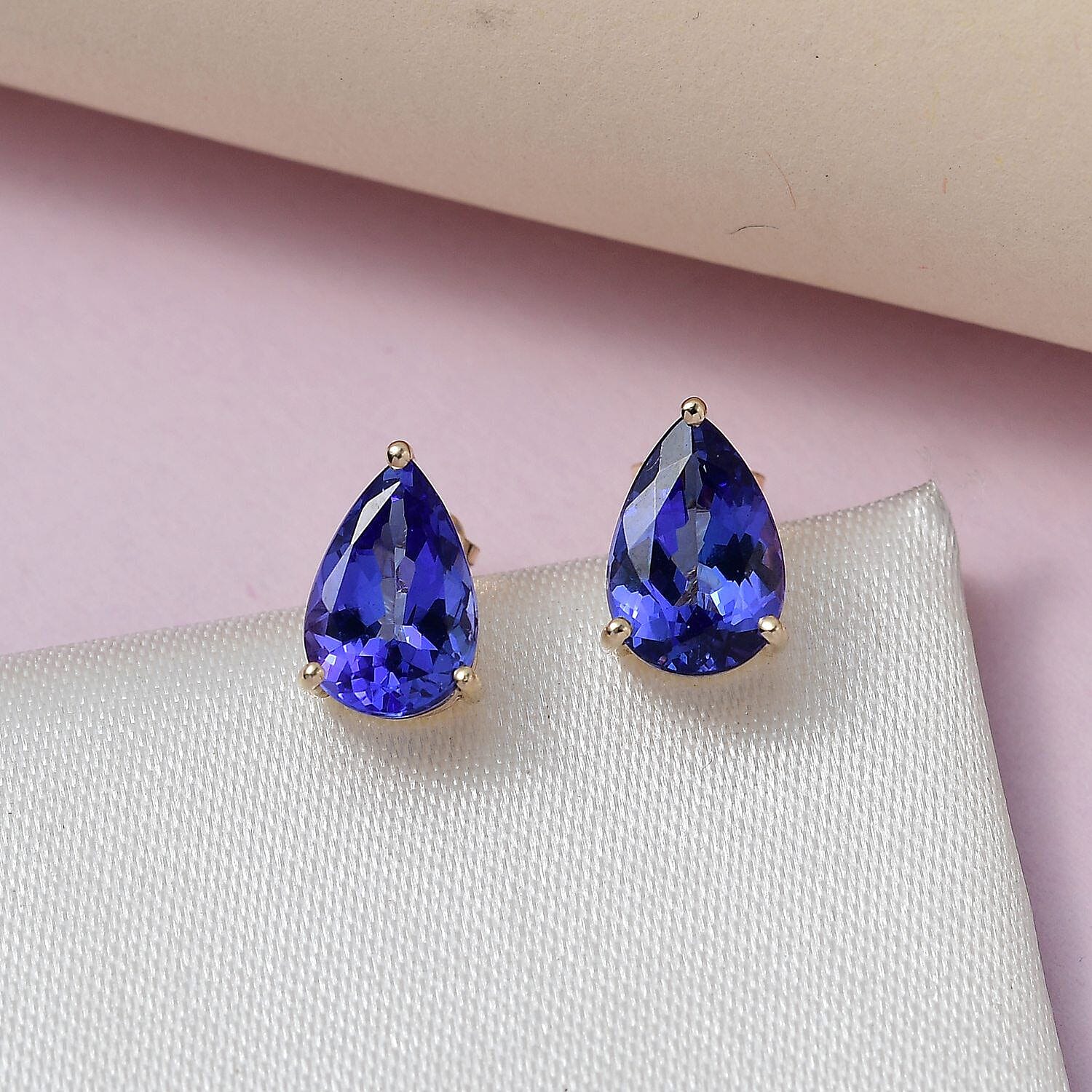 9K Yellow Gold Tanzanite Stud Earrings 2.61 Ct.