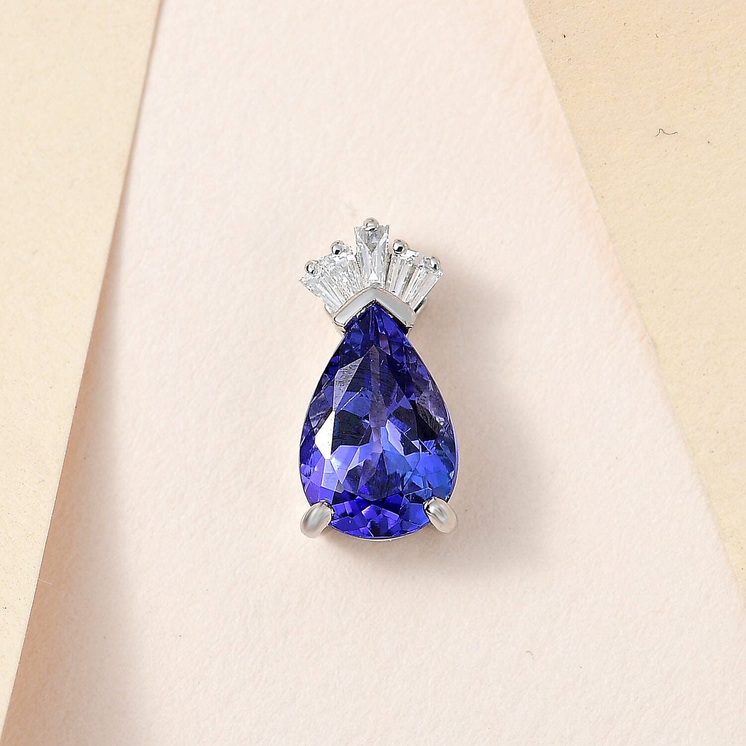 CloseOut Deal-  950 Platinum AAA Tanzanite (Pear 1.40 Cts) Diamond (SI-G-H) Pendant 1.48 Ct