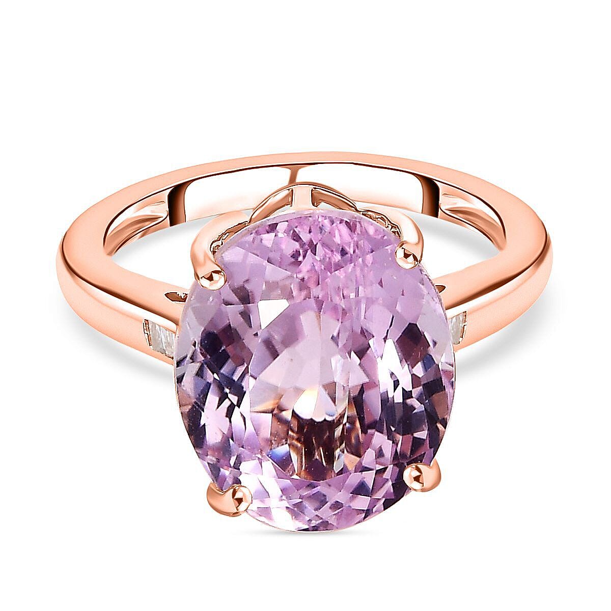 9K Rose Gold Urucum Kunzite and Diamond Ring 6.37 Ct