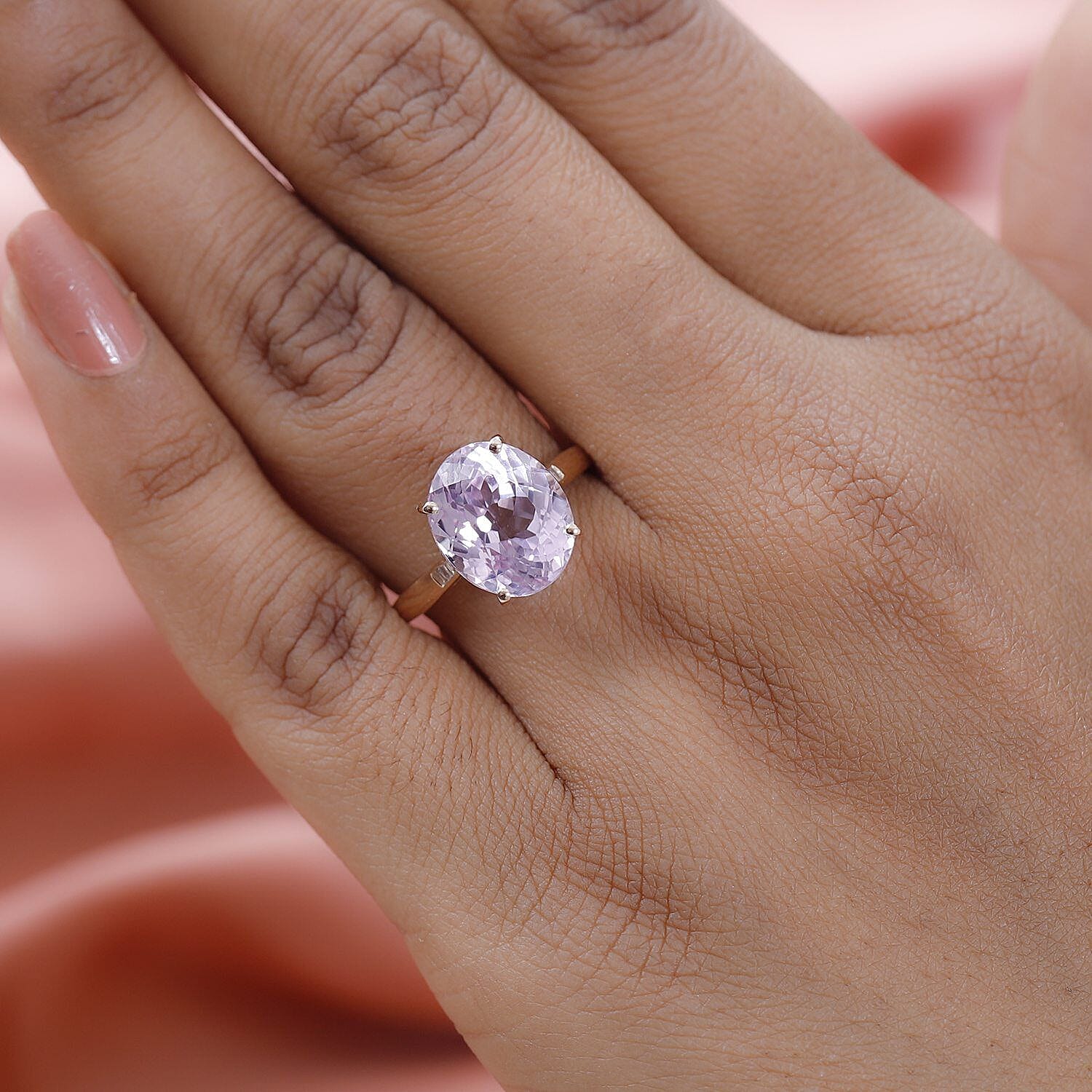 9K Rose Gold Urucum Kunzite and Diamond Ring 6.37 Ct