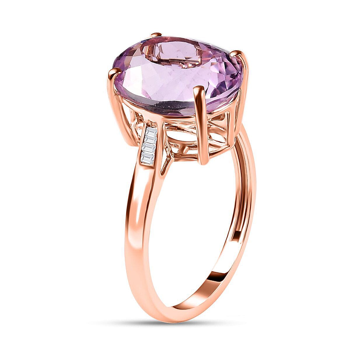 9K Rose Gold Urucum Kunzite and Diamond Ring 6.37 Ct