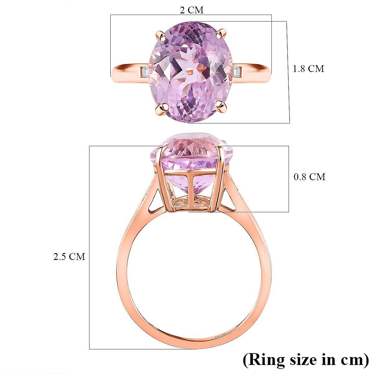 9K Rose Gold Urucum Kunzite and Diamond Ring 6.37 Ct
