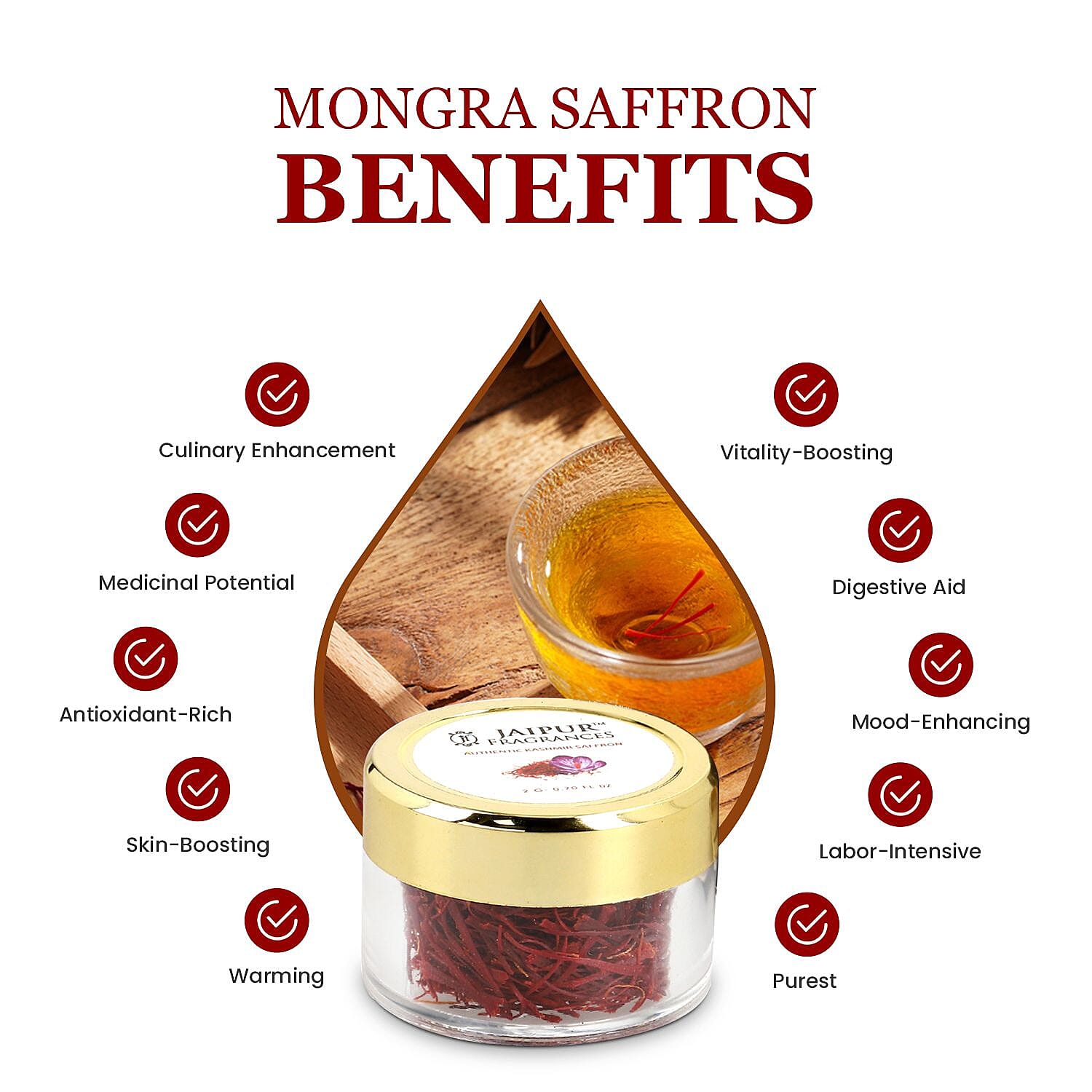 Certified 100% Pure - Natural KASHMIRI Mongra Grade Saffron - 2 GM