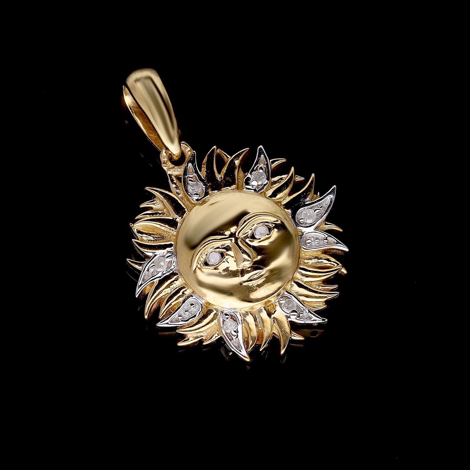 Diamond Sun Pendant in Yellow Gold Vermeil Plated Sterling Silver