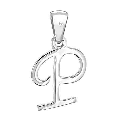 Diamond P Initial Pendant in Sterling Silver Rhodium Plated 12.6mm x 21.6mm