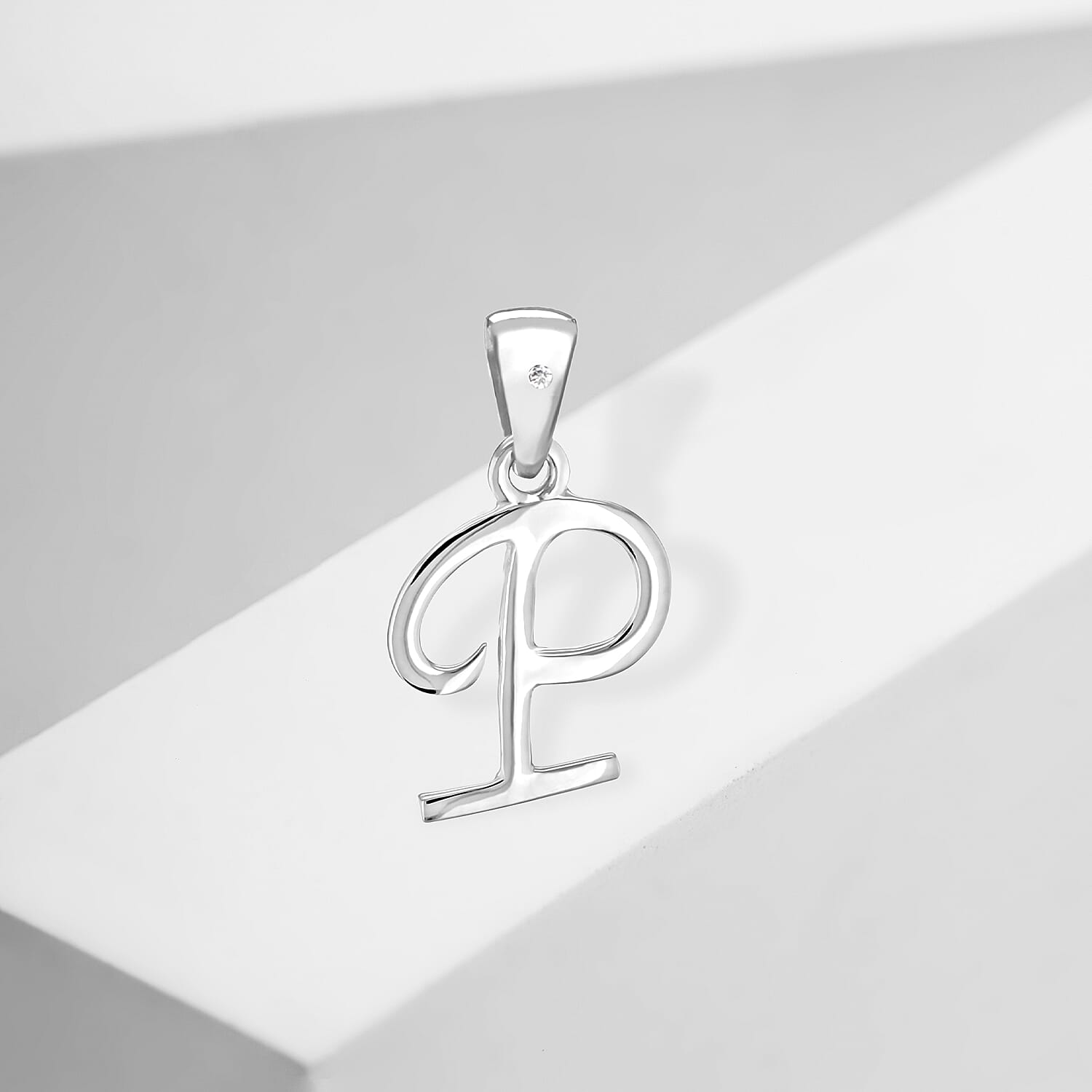 White Diamond  Pendant in Rhodium Overlay Sterling Silver 0.01 ct  0.005  Ct.