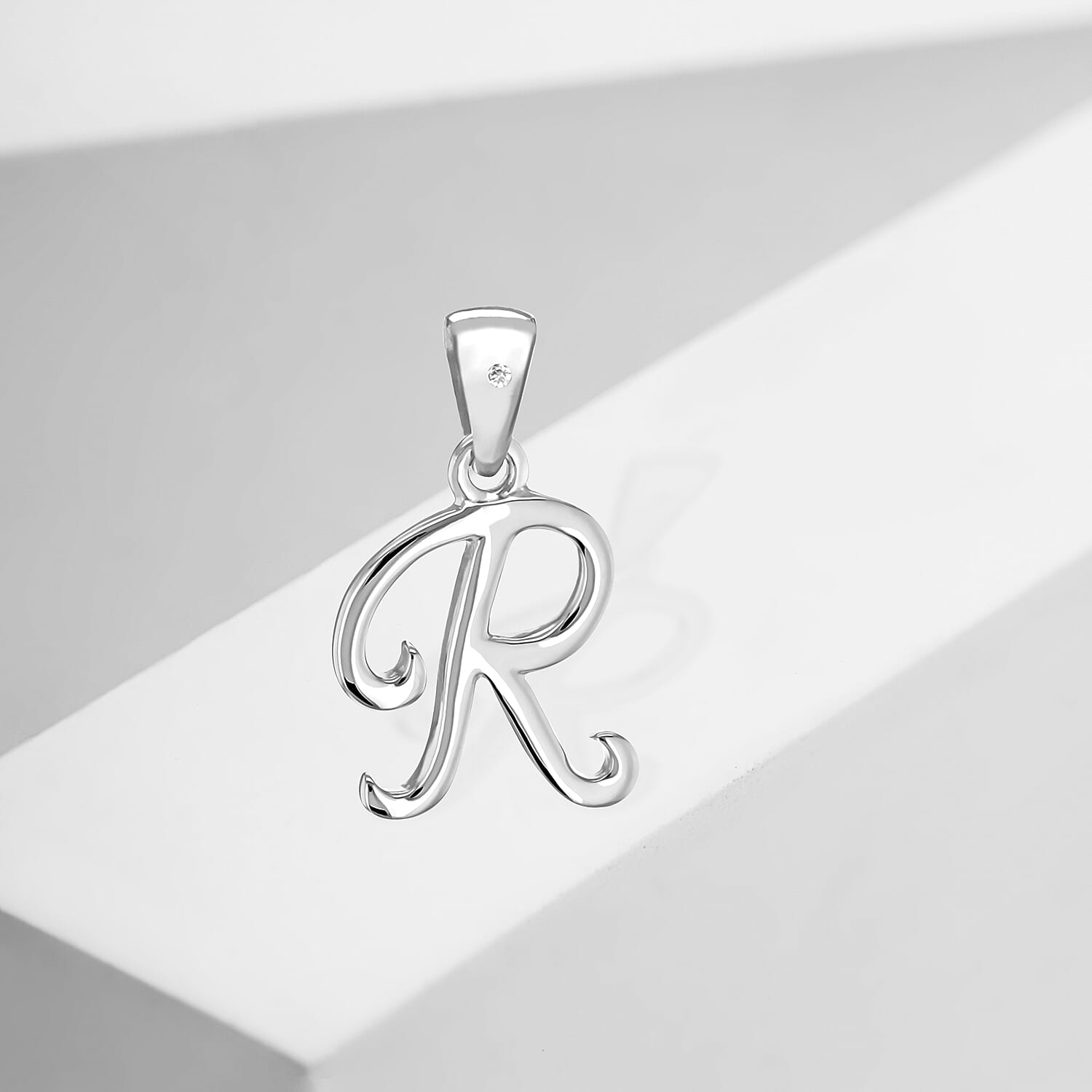 White Diamond  Pendant in Rhodium Overlay Sterling Silver 0.01 ct  0.005  Ct.