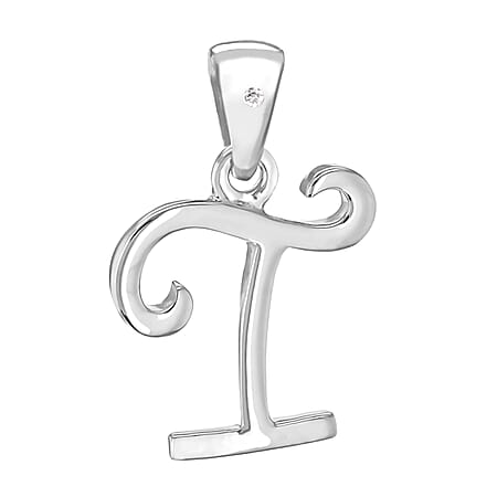 Diamond T Initial Pendant in Sterling Silver Rhodium Plated 13.4mm x 21.1mm