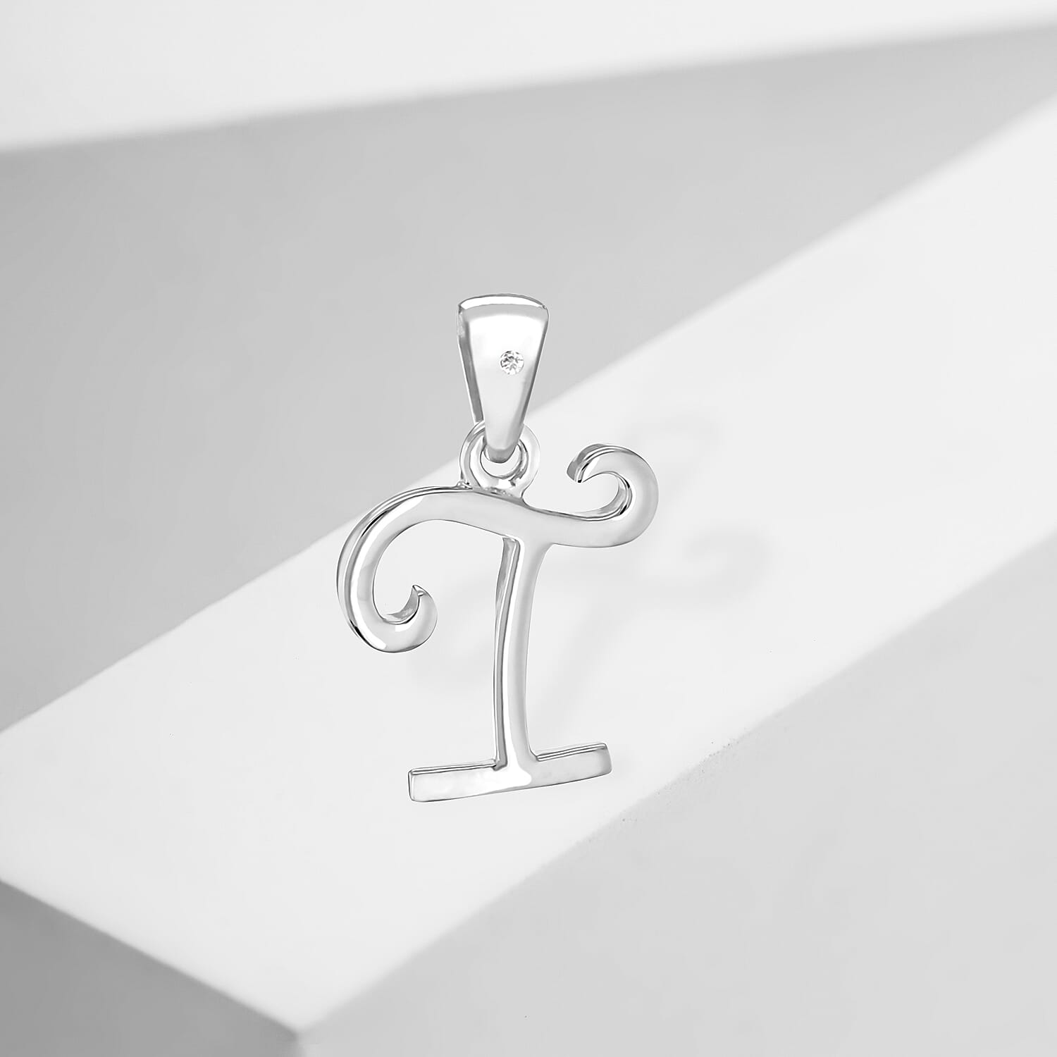 White Diamond  Pendant in Rhodium Overlay Sterling Silver 0.01 ct  0.005  Ct.