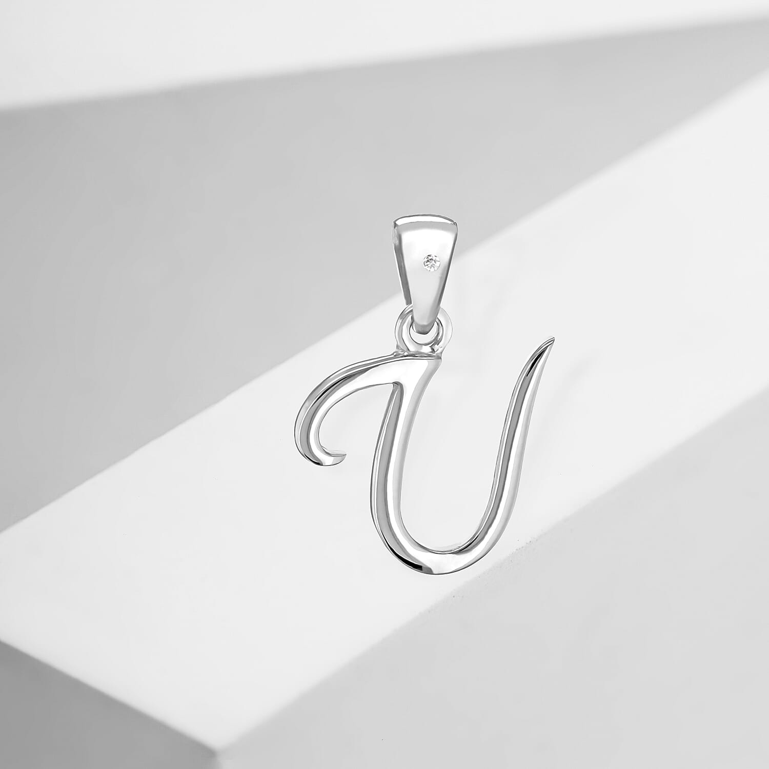 White Diamond  Pendant in Rhodium Overlay Sterling Silver 0.01 ct  0.005  Ct.