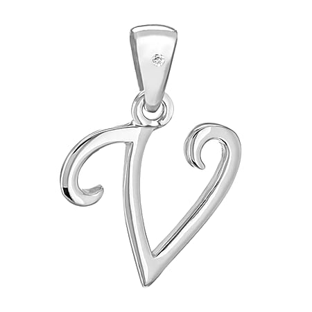 Diamond V Initial Pendant in Sterling Silver Rhodium Plated 13.9mm x 21.6mm