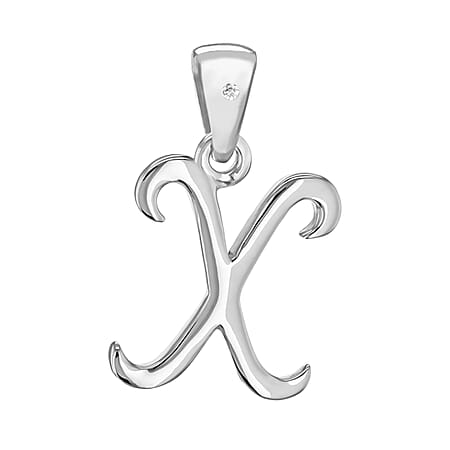 Diamond X Initial Pendant in Sterling Silver Rhodium Plated 13.8mm x 22.6mm