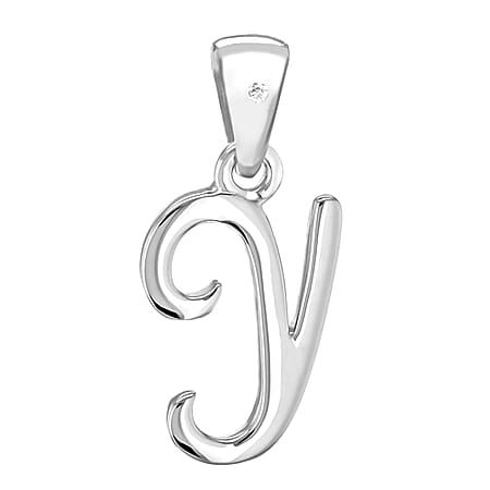 Diamond Y Initial Pendant in Sterling Silver Rhodium Plated 9.6mm x 21.7mm