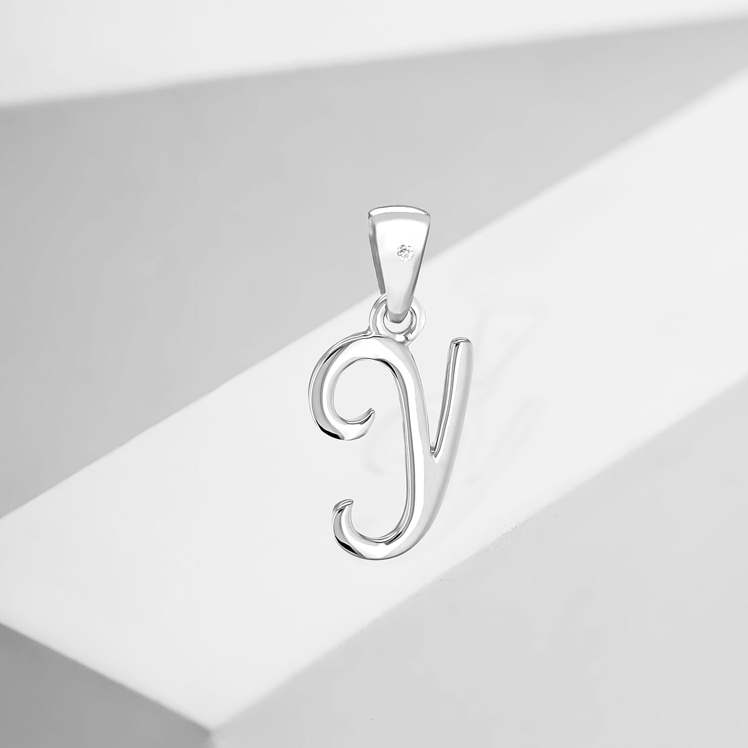 White Diamond  Pendant in Rhodium Overlay Sterling Silver 0.01 ct  0.005  Ct.