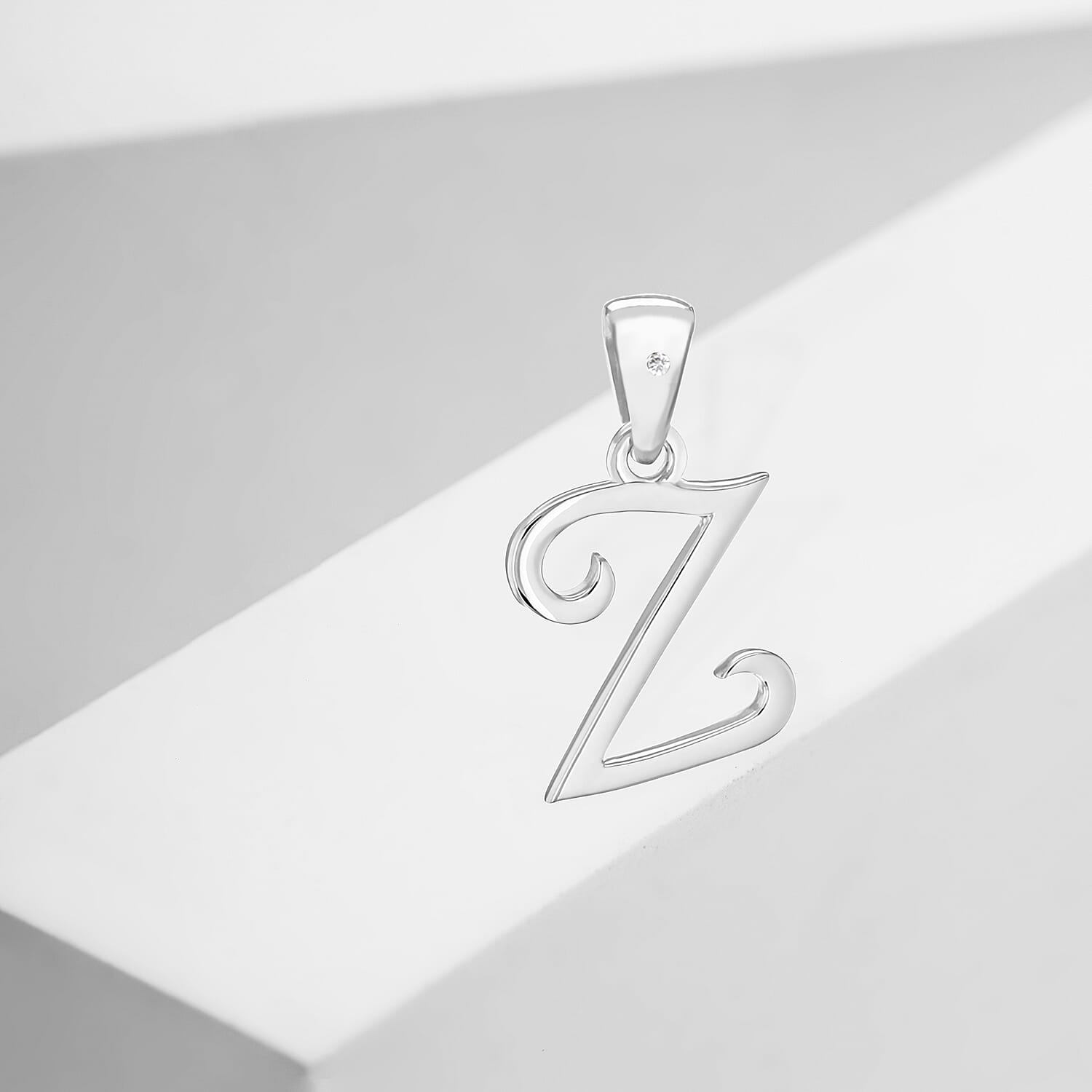 White Diamond  Pendant in Rhodium Overlay Sterling Silver 0.01 ct  0.005  Ct.