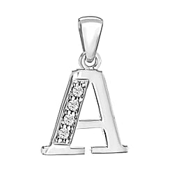 A Initial Pendant in Sterling Silver Rhodium Plated Cubic Zirconia 10.5mm x 17.7mm