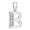 B Initial Pendant in Sterling Silver Rhodium Plated Cubic Zirconia 9mm x 18.6mm