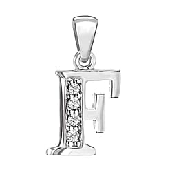 F Initial Pendant in Sterling Silver Rhodium Plated Cubic Zirconia 8.2mm x 17.8mm