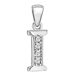 I Initial Pendant in Sterling Silver Rhodium Plated Cubic Zirconia 5.6mm x 18.2mm